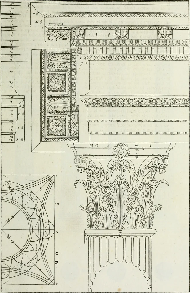 An illustration from I qvattro libri dell'architettvra di Andrea Palladio : ne' quali, dopo un breue trattato de' cinque ordini, & di quelli auertimenti, che sono piu necessarii nel fabricare; si tratta delle case private, delle vie, de i ponti, delle piazze, de i xisti, et de' tempij, 1771, leaf 46