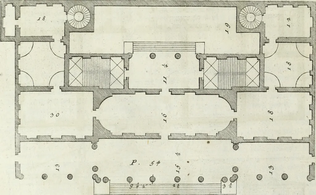 An illustration from I qvattro libri dell'architettvra di Andrea Palladio : ne' quali, dopo un breue trattato de' cinque ordini, & di quelli auertimenti, che sono piu necessarii nel fabricare; si tratta delle case private, delle vie, de i ponti, delle piazze, de i xisti, et de' tempij, 1771, leaf 77