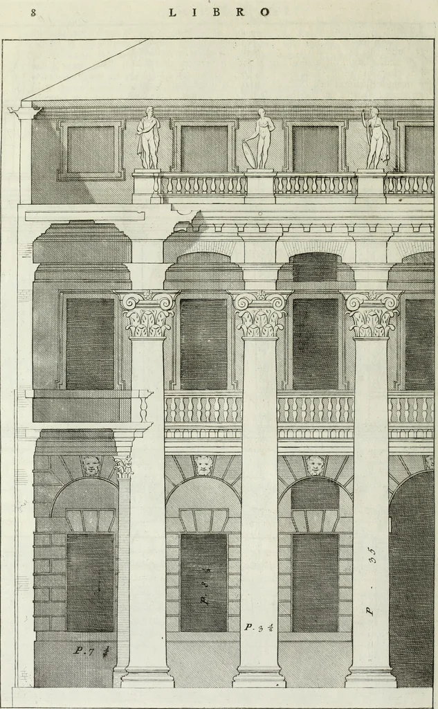 An illustration from I qvattro libri dell'architettvra di Andrea Palladio : ne' quali, dopo un breue trattato de' cinque ordini, & di quelli auertimenti, che sono piu necessarii nel fabricare; si tratta delle case private, delle vie, de i ponti, delle piazze, de i xisti, et de' tempij, 1771, leaf 81