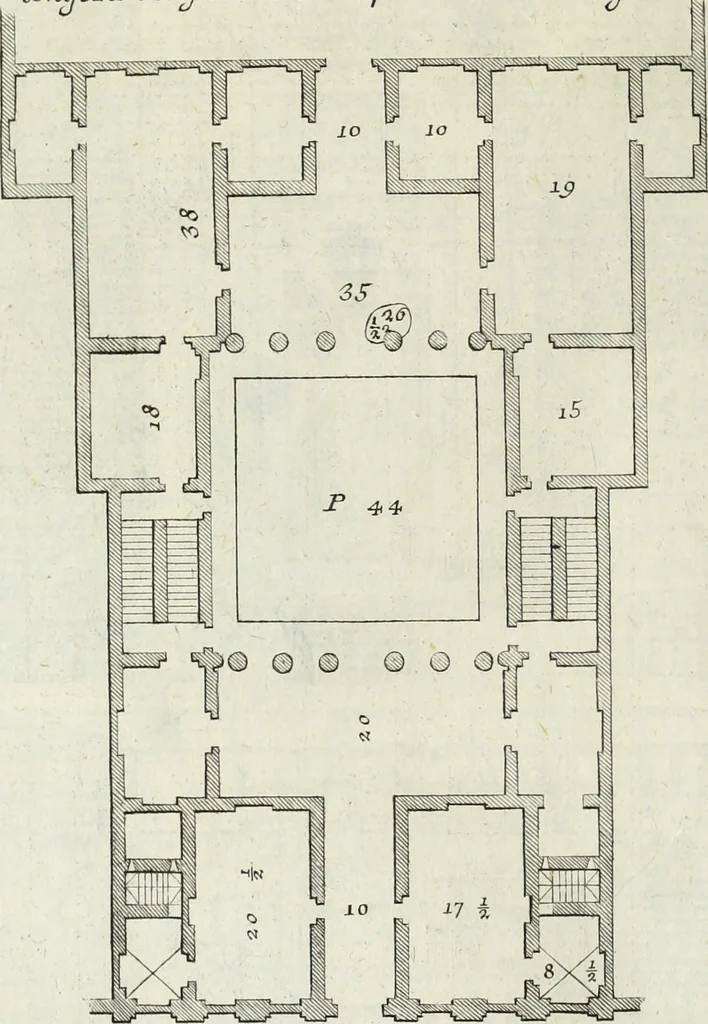An illustration from I qvattro libri dell'architettvra di Andrea Palladio : ne' quali, dopo un breue trattato de' cinque ordini, & di quelli auertimenti, che sono piu necessarii nel fabricare; si tratta delle case private, delle vie, de i ponti, delle piazze, de i xisti, et de' tempij, 1771, leaf 87