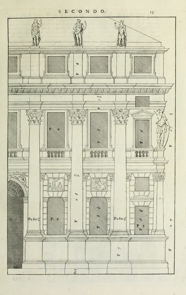 An illustration from I qvattro libri dell'architettvra di Andrea Palladio : ne' quali, dopo un breue trattato de' cinque ordini, & di quelli auertimenti, che sono piu necessarii nel fabricare; si tratta delle case private, delle vie, de i ponti, delle piazze, de i xisti, et de' tempij, 1771, leaf 88