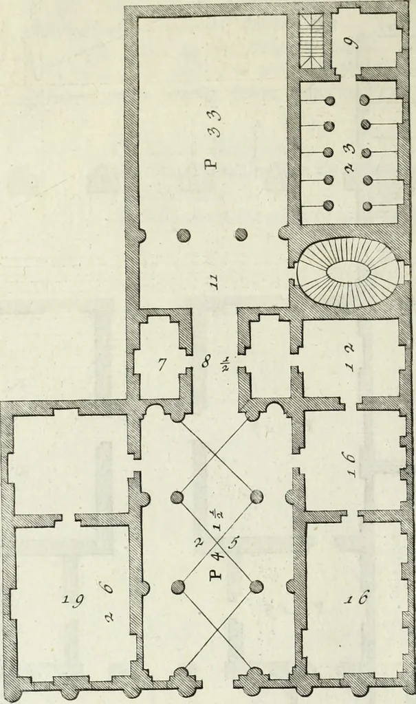 An illustration from I qvattro libri dell'architettvra di Andrea Palladio : ne' quali, dopo un breue trattato de' cinque ordini, & di quelli auertimenti, che sono piu necessarii nel fabricare; si tratta delle case private, delle vie, de i ponti, delle piazze, de i xisti, et de' tempij, 1771, leaf 93
