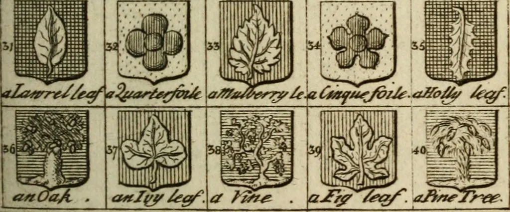 An illustration from The Irish compendium; or, Rudiments of honour. Containing the descents, marriages, issue, titles, posts, and seats of all the nobility of Ireland; with their arms, crests, supporters, mottos and Parliament robes ... Also a supplement, shewing the antiquity, dignity, and use of armories .., 1745, leaf 110