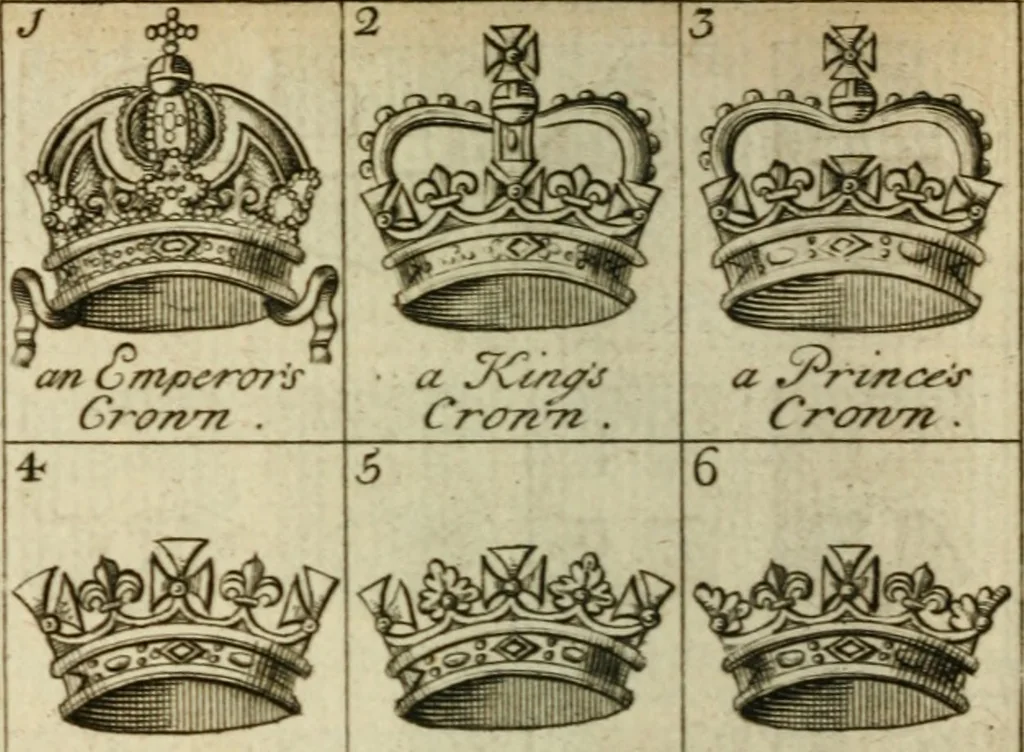 An illustration from The Irish compendium; or, Rudiments of honour. Containing the descents, marriages, issue, titles, posts, and seats of all the nobility of Ireland; with their arms, crests, supporters, mottos and Parliament robes ... Also a supplement, shewing the antiquity, dignity, and use of armories .., 1745, leaf 119
