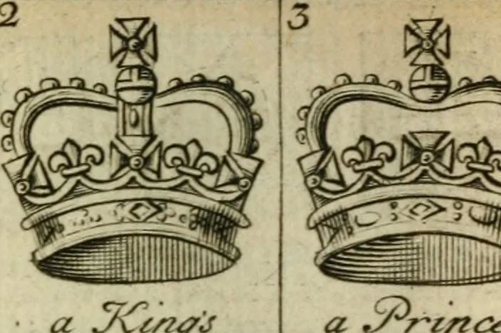 An illustration from The Irish compendium; or, Rudiments of honour. Containing the descents, marriages, issue, titles, posts, and seats of all the nobility of Ireland; with their arms, crests, supporters, mottos and Parliament robes ... Also a supplement, shewing the antiquity, dignity, and use of armories .., 1745, leaf 121