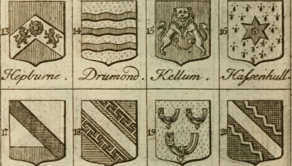 An illustration from The Irish compendium; or, Rudiments of honour. Containing the descents, marriages, issue, titles, posts, and seats of all the nobility of Ireland; with their arms, crests, supporters, mottos and Parliament robes ... Also a supplement, shewing the antiquity, dignity, and use of armories .., 1745, leaf 123