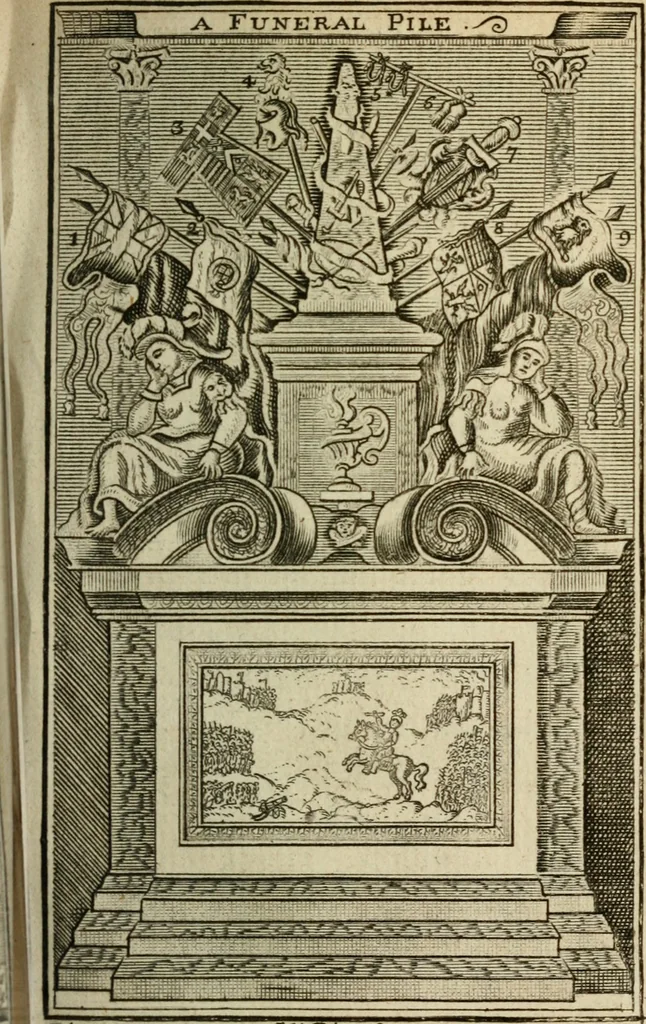 An illustration from The Irish compendium; or, Rudiments of honour. Containing the descents, marriages, issue, titles, posts, and seats of all the nobility of Ireland; with their arms, crests, supporters, mottos and Parliament robes ... Also a supplement, shewing the antiquity, dignity, and use of armories .., 1745, leaf 134