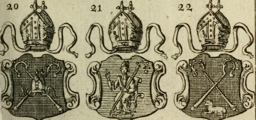 An illustration from The Irish compendium; or, Rudiments of honour. Containing the descents, marriages, issue, titles, posts, and seats of all the nobility of Ireland; with their arms, crests, supporters, mottos and Parliament robes ... Also a supplement, shewing the antiquity, dignity, and use of armories .., 1745, leaf 80