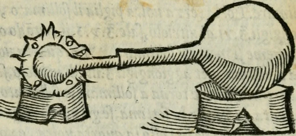 An illustration from I secreti de la signora Isabella Cortese : ne'qvali si contengono cose minerali, medicinali, arteficiose, & alchimiche, & molte de l'arte profumatoria, appartenenti a ogni gran signora : con altri bellissimi secreti aggiunti, 1565, leaf 69