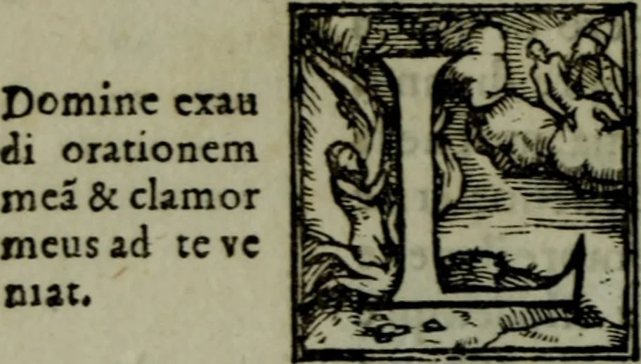 An illustration from I sette salmi penitentiali del santissimo profeta Dauit : tradotti in lingua toscana, da madonna Lavra Battiferra degl'Ammannati ; con gli argomenti sopra ciascuno di essi, composti dalla medesima ; insiemi con alcuni suoi sonetti spirituali, 1566, leaf 33