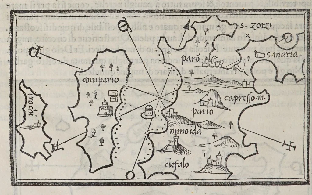 An illustration from Isolario di Benedetto Bordone nel qual si ragiona di tutte l'isole del mondo, con li lor nomi antichi & moderni, historie, fauole, & modi del loro viuere, & in qual parte del mare stanno, & in qual parallelo & clima giaciono, 1547, leaf 112