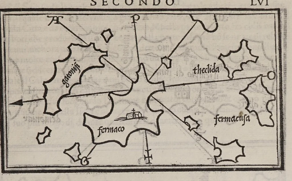 An illustration from Isolario di Benedetto Bordone nel qual si ragiona di tutte l'isole del mondo, con li lor nomi antichi & moderni, historie, fauole, & modi del loro viuere, & in qual parte del mare stanno, & in qual parallelo & clima giaciono, 1547, leaf 135