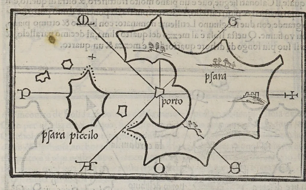 An illustration from Isolario di Benedetto Bordone nel qual si ragiona di tutte l'isole del mondo, con li lor nomi antichi & moderni, historie, fauole, & modi del loro viuere, & in qual parte del mare stanno, & in qual parallelo & clima giaciono, 1547, leaf 138
