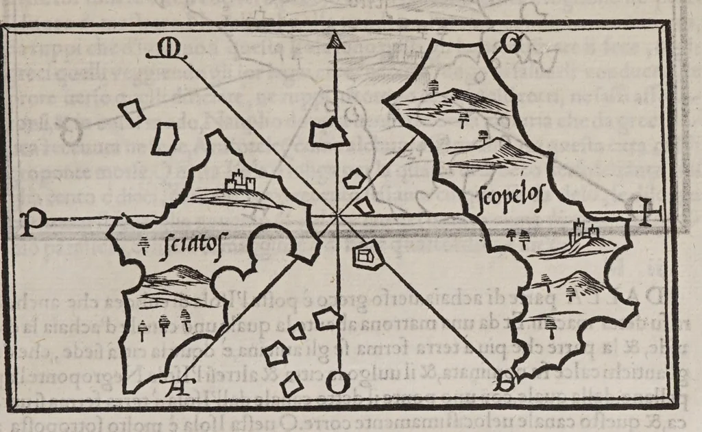 An illustration from Isolario di Benedetto Bordone nel qual si ragiona di tutte l'isole del mondo, con li lor nomi antichi & moderni, historie, fauole, & modi del loro viuere, & in qual parte del mare stanno, & in qual parallelo & clima giaciono, 1547, leaf 145