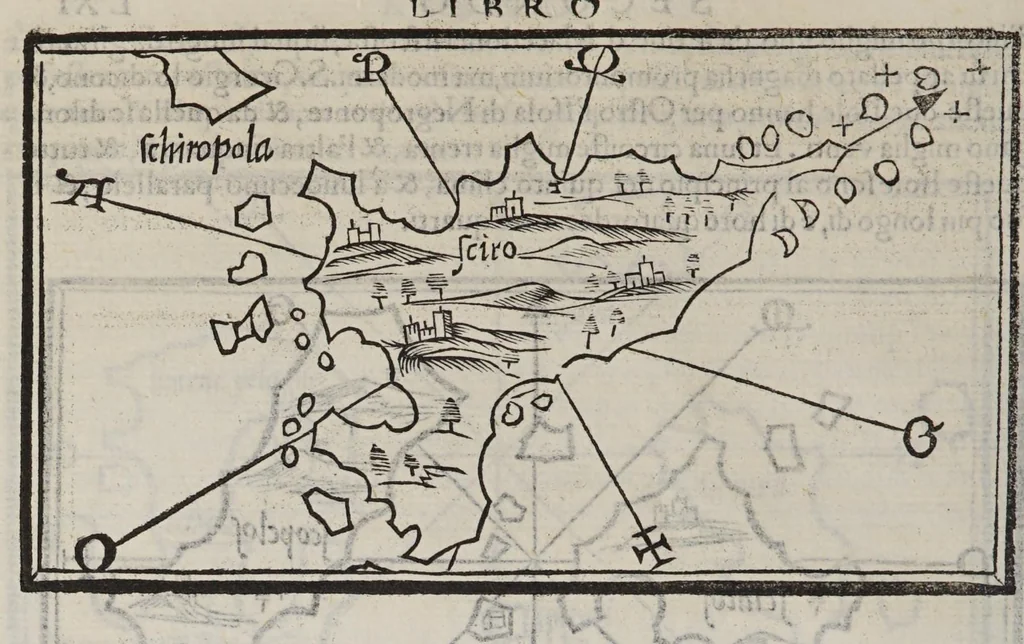 An illustration from Isolario di Benedetto Bordone nel qual si ragiona di tutte l'isole del mondo, con li lor nomi antichi & moderni, historie, fauole, & modi del loro viuere, & in qual parte del mare stanno, & in qual parallelo & clima giaciono, 1547, leaf 146