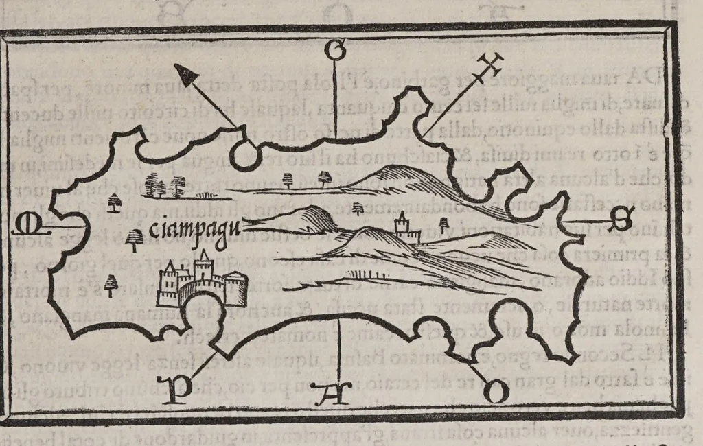 An illustration from Isolario di Benedetto Bordone nel qual si ragiona di tutte l'isole del mondo, con li lor nomi antichi & moderni, historie, fauole, & modi del loro viuere, & in qual parte del mare stanno, & in qual parallelo & clima giaciono, 1547, leaf 159