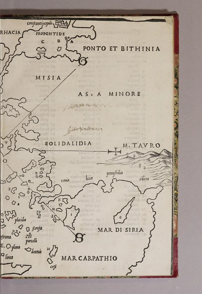 An illustration from Isolario di Benedetto Bordone nel qual si ragiona di tutte l'isole del mondo, con li lor nomi antichi & moderni, historie, fauole, & modi del loro viuere, & in qual parte del mare stanno, & in qual parallelo & clima giaciono, 1547, leaf 19