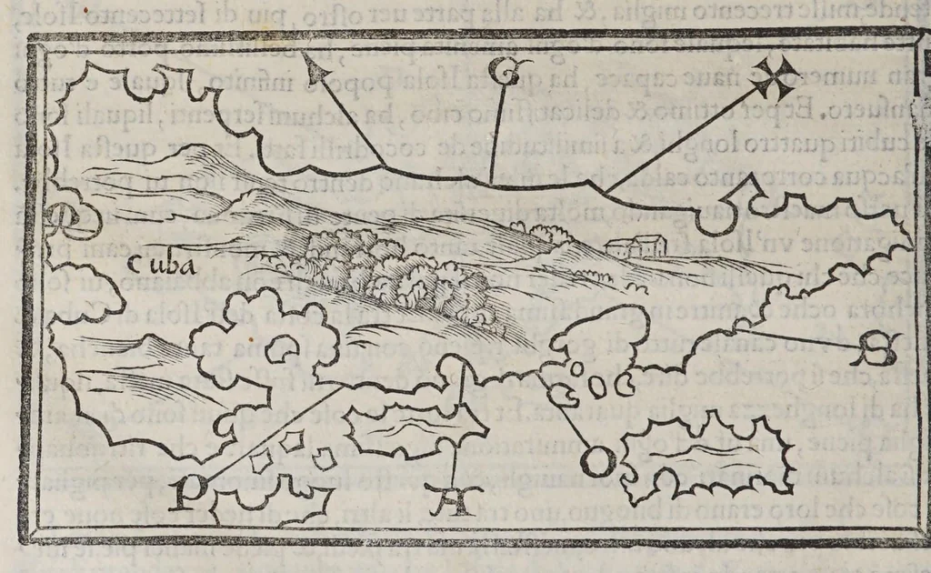 An illustration from Isolario di Benedetto Bordone nel qual si ragiona di tutte l'isole del mondo, con li lor nomi antichi & moderni, historie, fauole, & modi del loro viuere, & in qual parte del mare stanno, & in qual parallelo & clima giaciono, 1547, leaf 50