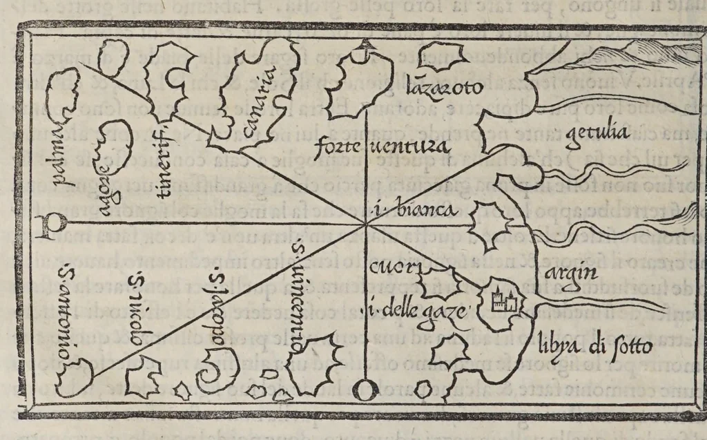 An illustration from Isolario di Benedetto Bordone nel qual si ragiona di tutte l'isole del mondo, con li lor nomi antichi & moderni, historie, fauole, & modi del loro viuere, & in qual parte del mare stanno, & in qual parallelo & clima giaciono, 1547, leaf 58