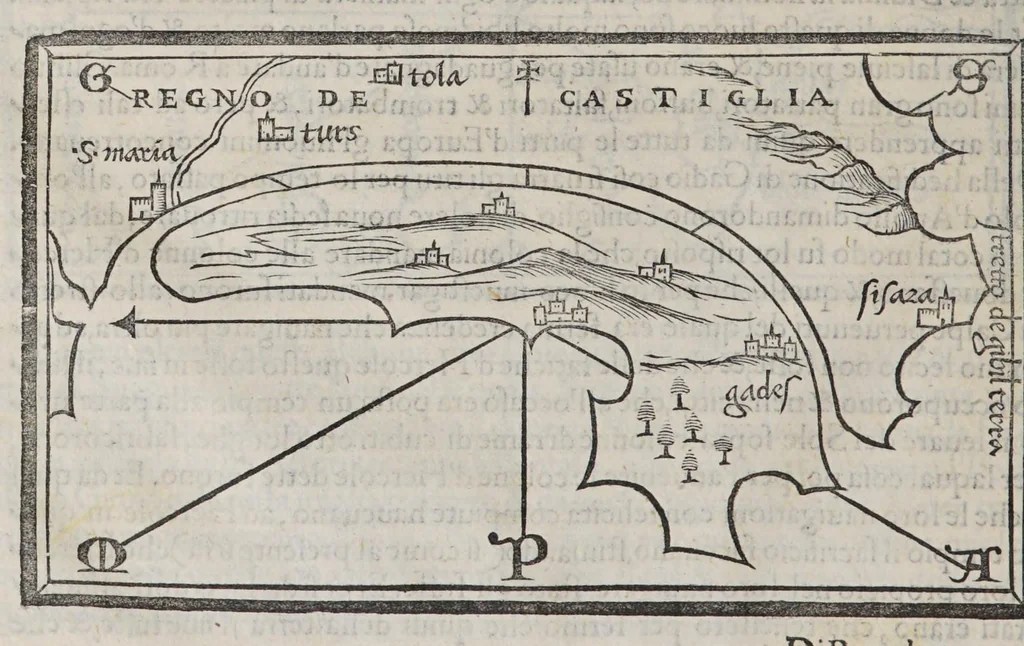 An illustration from Isolario di Benedetto Bordone nel qual si ragiona di tutte l'isole del mondo, con li lor nomi antichi & moderni, historie, fauole, & modi del loro viuere, & in qual parte del mare stanno, & in qual parallelo & clima giaciono, 1547, leaf 60