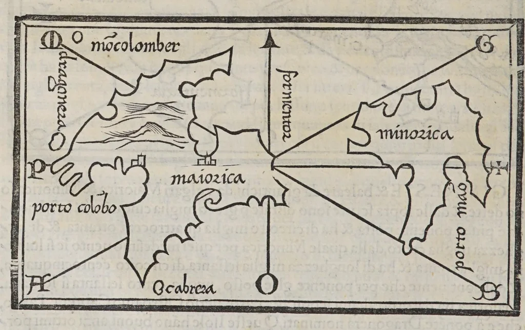 An illustration from Isolario di Benedetto Bordone nel qual si ragiona di tutte l'isole del mondo, con li lor nomi antichi & moderni, historie, fauole, & modi del loro viuere, & in qual parte del mare stanno, & in qual parallelo & clima giaciono, 1547, leaf 64