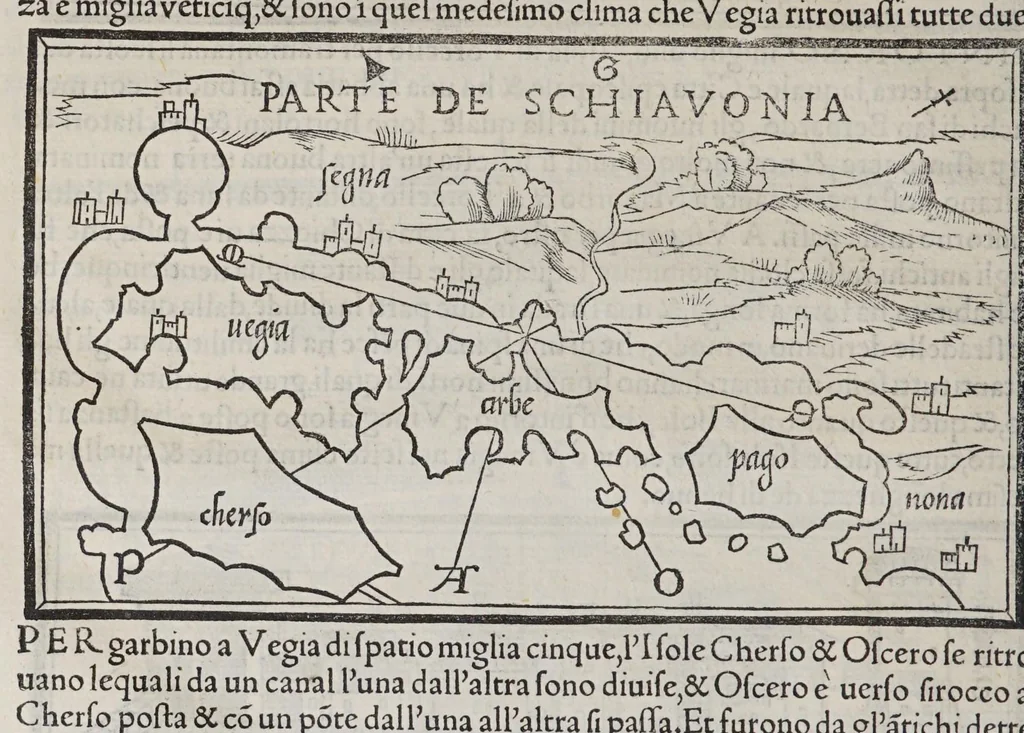 An illustration from Isolario di Benedetto Bordone nel qual si ragiona di tutte l'isole del mondo, con li lor nomi antichi & moderni, historie, fauole, & modi del loro viuere, & in qual parte del mare stanno, & in qual parallelo & clima giaciono, 1547, leaf 86