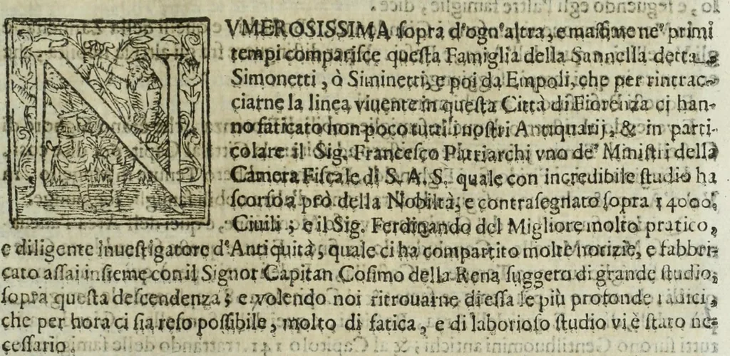 An illustration from Istoria genealogica delle famiglie nobili toscane et umbre, 1668, leaf 1099