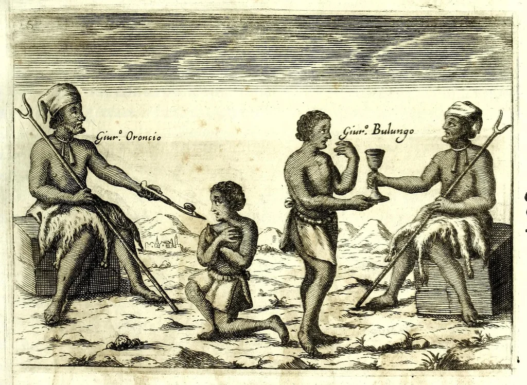 An illustration from Istorica descrizione de' tre' regni Congo, Matamba et Angola : situati nell'Etiopia inferiore occidentale e delle missioni apostoliche esercitateui da religiosi Capuccini, 1687, leaf 141