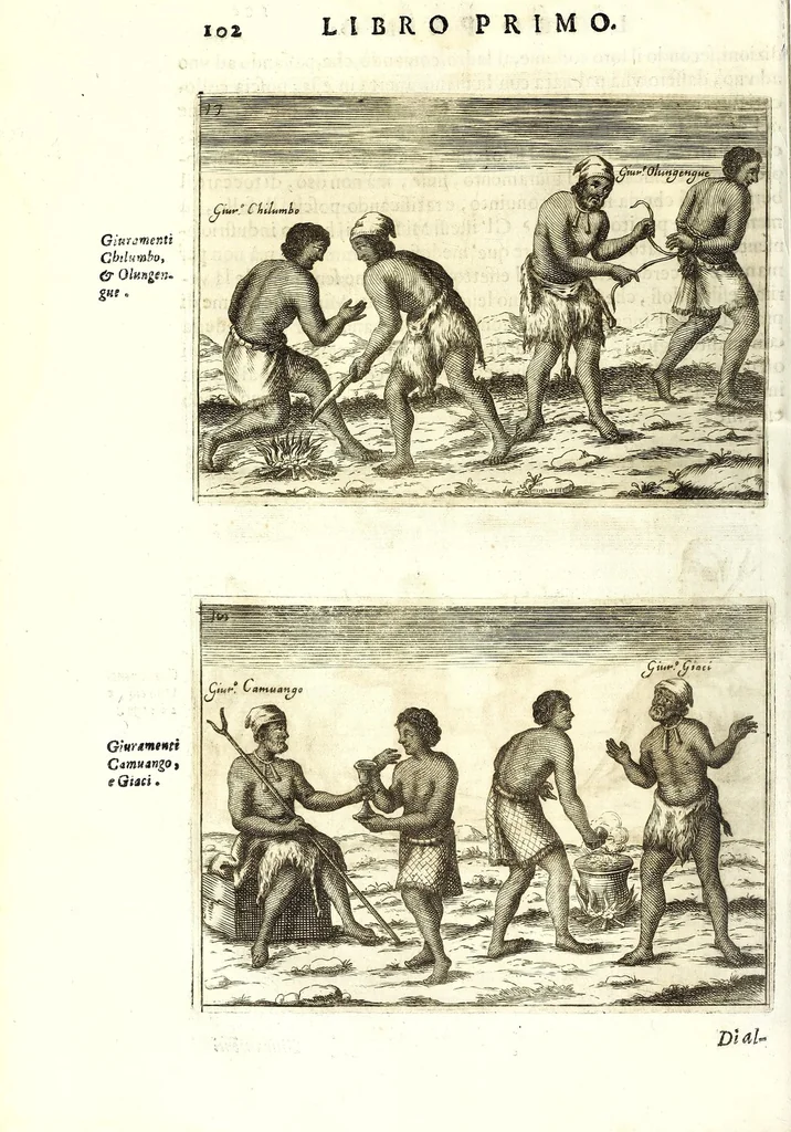 An illustration from Istorica descrizione de' tre' regni Congo, Matamba et Angola : situati nell'Etiopia inferiore occidentale e delle missioni apostoliche esercitateui da religiosi Capuccini, 1687, leaf 142