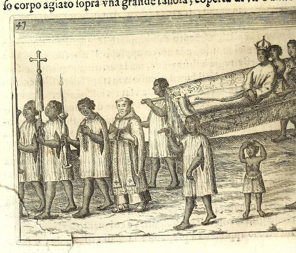 An illustration from Istorica descrizione de' tre' regni Congo, Matamba et Angola : situati nell'Etiopia inferiore occidentale e delle missioni apostoliche esercitateui da religiosi Capuccini, 1687, leaf 758