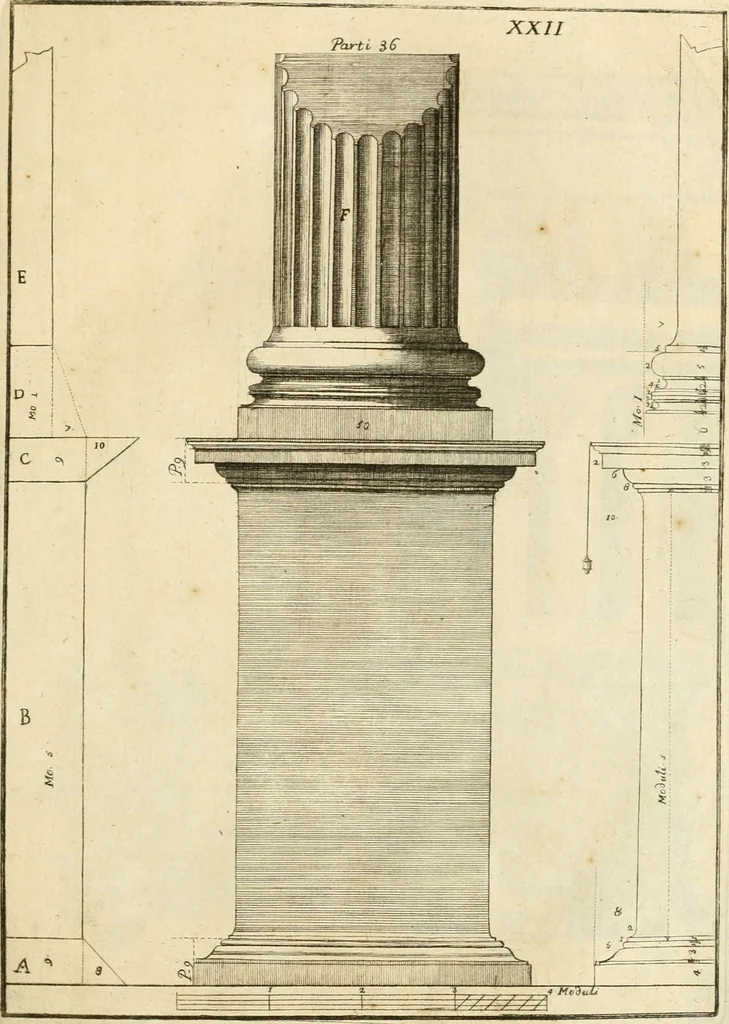 An illustration from Istruzioni elementari per indirizzo de' giovani allo studio dell' architettura civile : divise in libri tre', e dedicate alla maestà infinita di Dio Ottimo Massimo, 1760, leaf 48