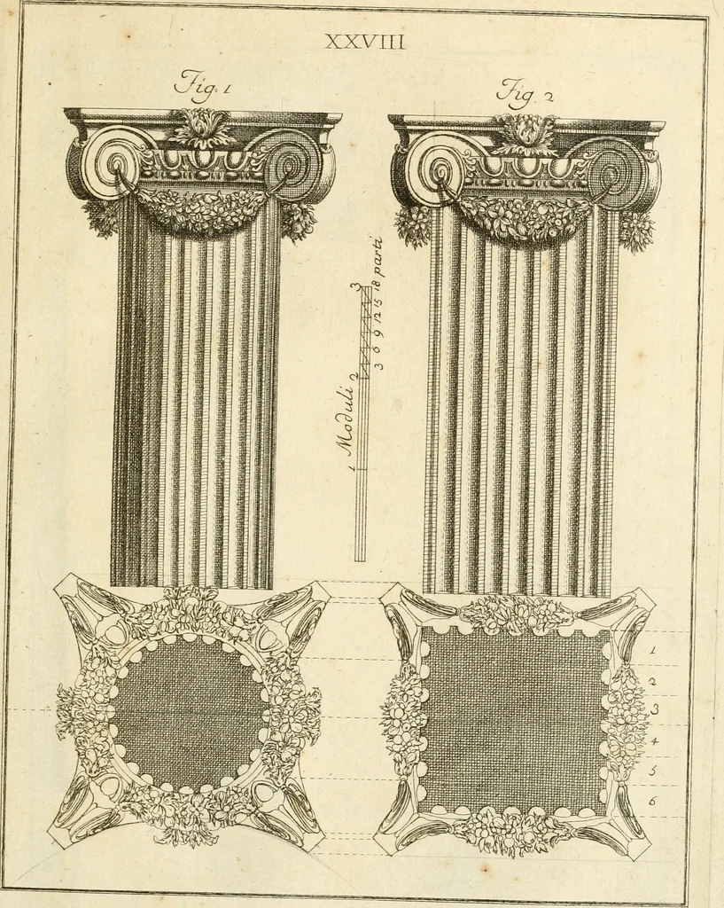 An illustration from Istruzioni elementari per indirizzo de' giovani allo studio dell' architettura civile : divise in libri tre', e dedicate alla maestà infinita di Dio Ottimo Massimo, 1760, leaf 62