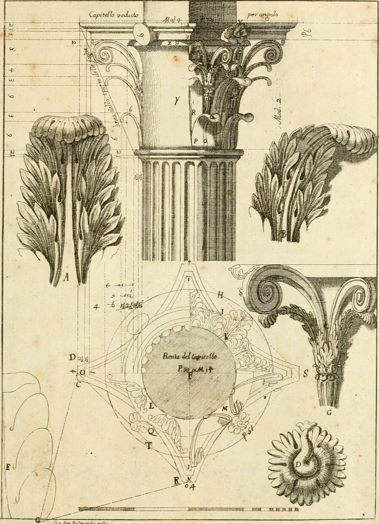 An illustration from Istruzioni elementari per indirizzo de' giovani allo studio dell' architettura civile : divise in libri tre', e dedicate alla maestà infinita di Dio Ottimo Massimo, 1760, leaf 74