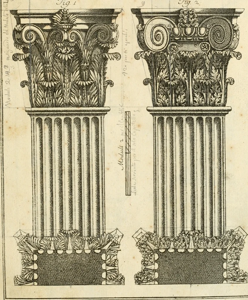 An illustration from Istruzioni elementari per indirizzo de' giovani allo studio dell' architettura civile : divise in libri tre', e dedicate alla maestà infinita di Dio Ottimo Massimo, 1760, leaf 96