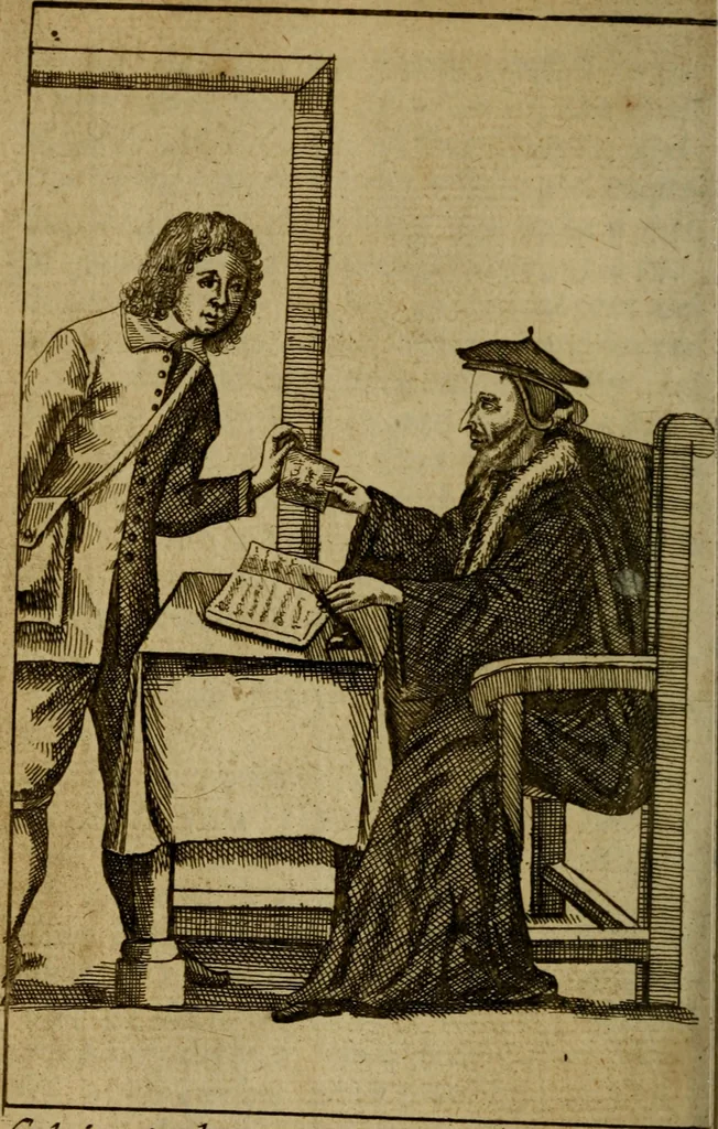 An illustration from The Italian convert : news from Italy of a second Moses; or, The life of Galeacius Caracciolus, the noble Marquess of Vico, containing the story of his admirable conversion from popery, and forsaking of a rich marquesdom for the Gospels sake. Illustrated with several figures, 1677, leaf 81
