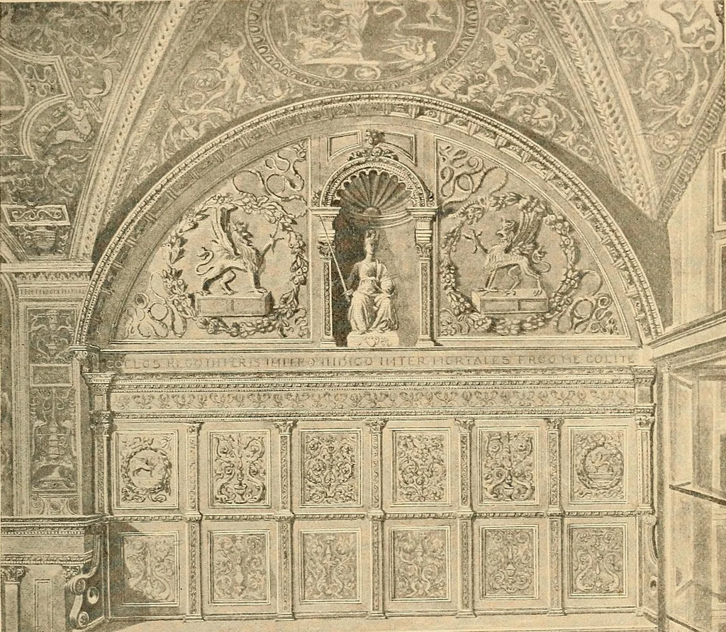 An illustration from Italian wall decorations of the 15th and 16th centuries : A handbook to the models, illustrating interiors of Italian buildings, in the Victoria and Albert museum, South Kensington, 1901, leaf 130