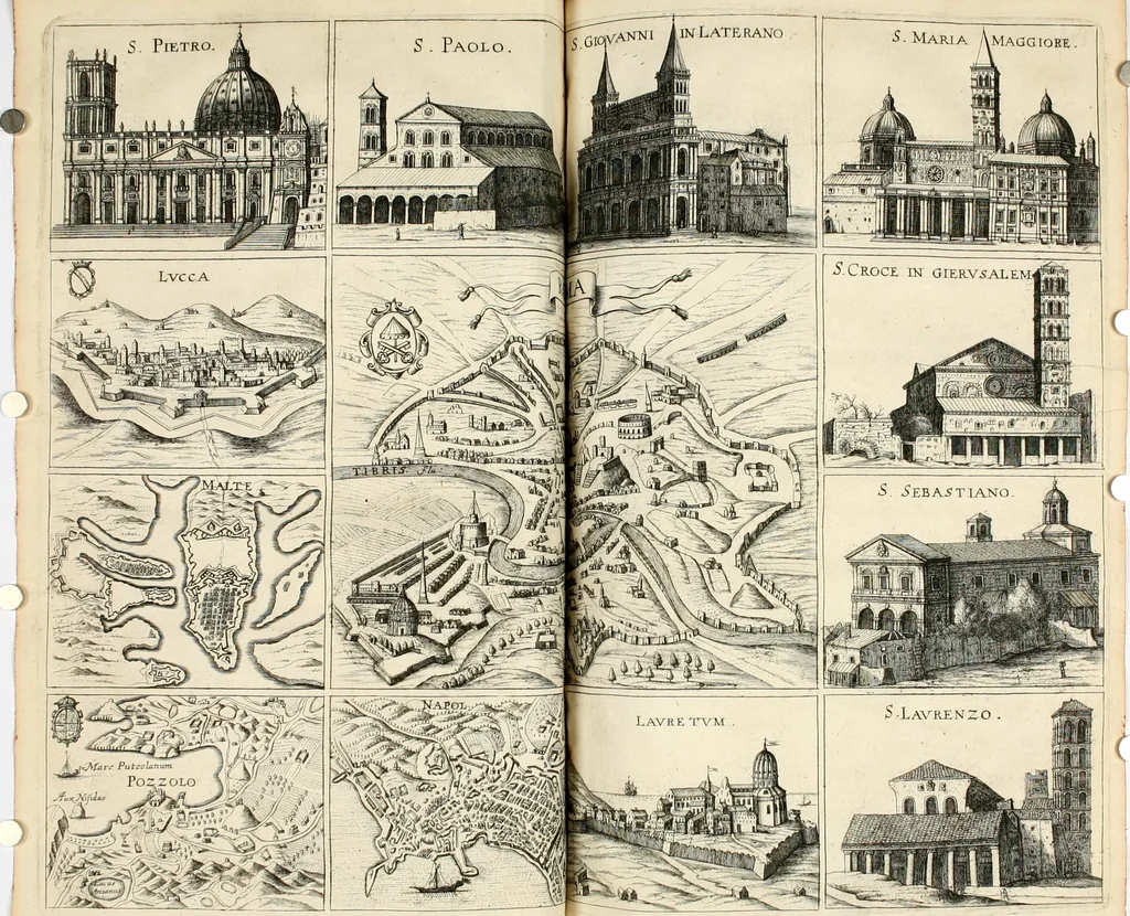 An illustration from Italy, in its original glory, ruine and revival : being an exact survey of the whole geography, and history of that famous country : with the adjacent islands of Sicily, Malta, &c. : and whatever is remarkable in Rome (the mistress of the world) and all those towns and territories, mentioned in antient and modern authors, 1660, leaf 165