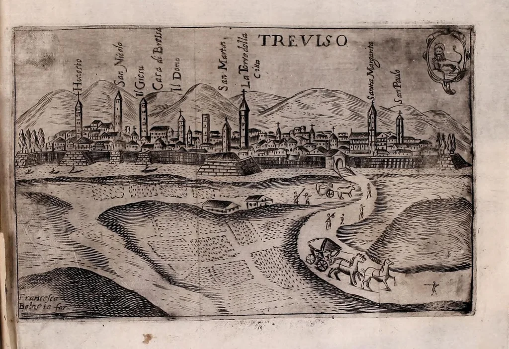 An illustration from Itinerario, overo, Nova descrittione de'viaggi principali d'Italia : nella quale si hà piena notitia di tutte le cose più notabili, & degne d'essere vedute, 1629, leaf 45