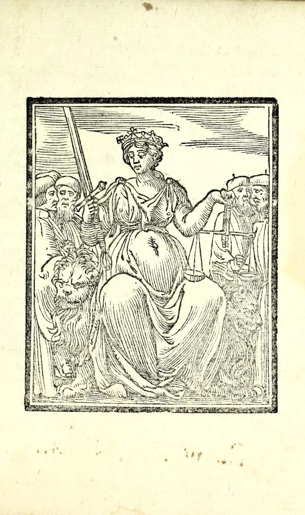 An illustration from Itinerario, o vero, Viaggio da Venetia a Roma : con tvtte le città, terre, & castella per strade piu habitate, con breue dittione delle sette chiese principali di Roma, & altre diuotioni notabili : seguendo poi per ordine di Roma fino a Santo Iacobo in Galitia, Finibus terre, la Barca il Padrone, & santo Saluatore, per piu d'vna via che far si può, con il nome pure delli paesi, delle cittati & terre, cosi maritime come fra terra, reliquie, & chiese principali che per camino si trouano, montagne, heremi, fiumi, & mari famosi che veder con uiensi, fedelmente descritto, si come dall'auttore è stato cercato, & veduto, 1550, leaf 77