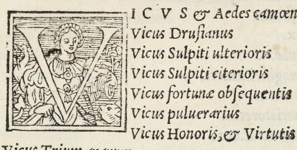 An illustration from Itinerarium provinciarvm Antonini Augusti. Vibius Sequester De fluminũ & aliarum rerum nominibus in ordinem elementorum digestis. P. Victor De regionibus urbis Romae. Dionysius Afer De situ orbis Prisciano interprete. Opuscula praescripta quae & incunda, & necessaria scitu plurima complectuntur, non inuenustis typis nuper excusa, & in gratiam studiosorum, ad exemplar Aldinum diligenter emendata fuere, 1545, leaf 151