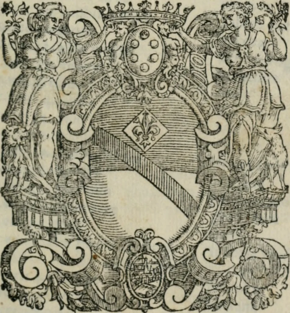 An illustration from I trattenimenti di Scipion Bargagli : dove da vaghe donne e da giouani huomini rappresentati sono honesti e diletteuoli givochi: narrate novelle; e cantate alcune amorose canzonette, 1587, leaf 6