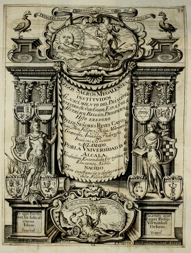An illustration from Iusta poetica zelebrada por la Vniversidad de Alcalà Colegio Mayor de S. Ilefonso : en el nacimiento del principe de las Españas, 1658, leaf 66