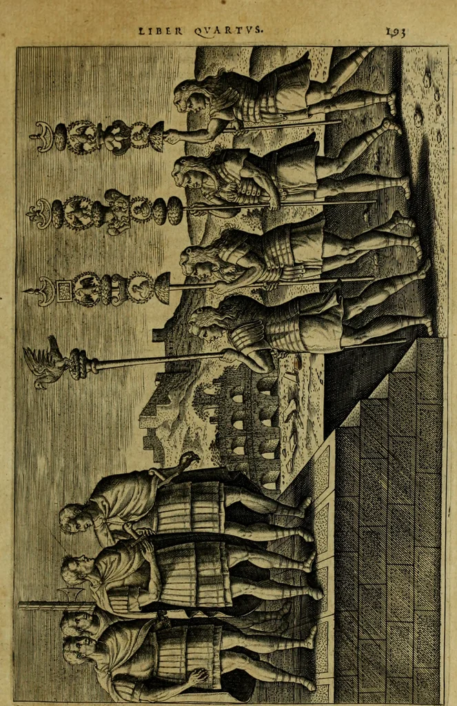 An illustration from Iusti LipsI De militia romana libri quinque : commentarius ad Polybium, 1602, leaf 198