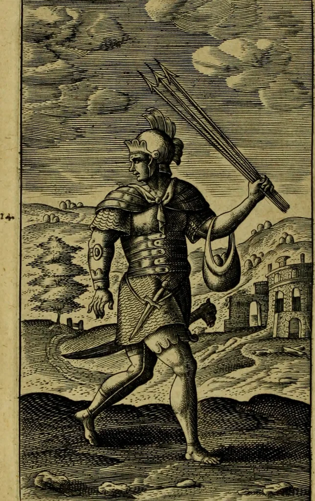 An illustration from Iusti LipsI De militia romana libri quinque : commentarius ad Polybium, 1602, leaf 391