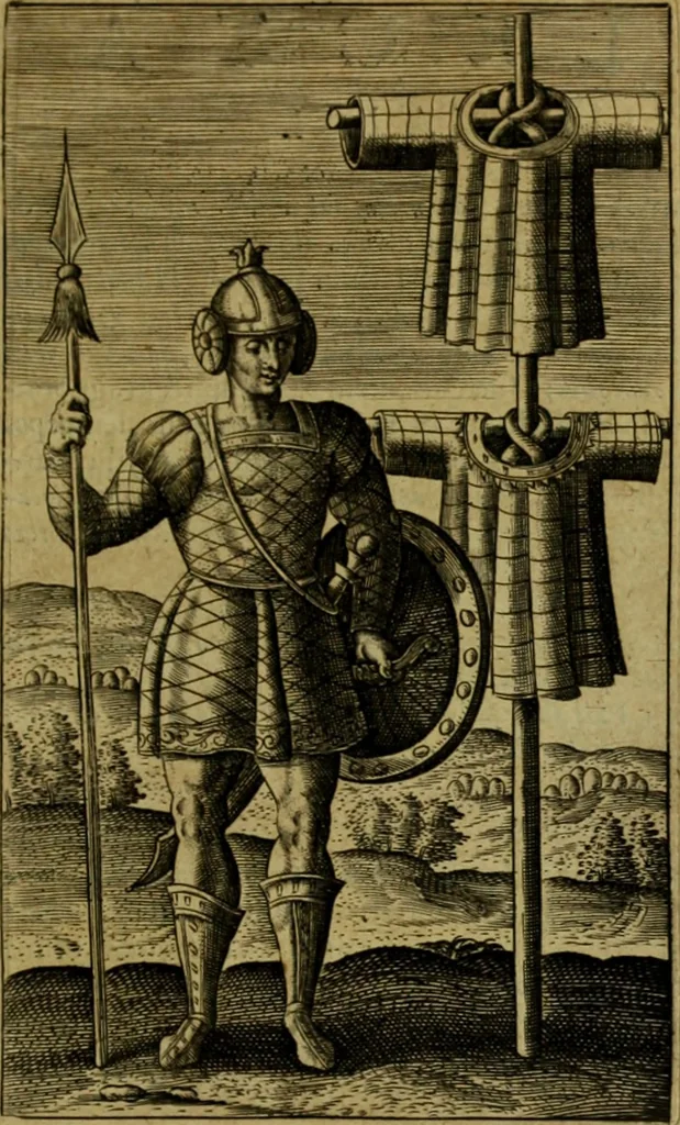 An illustration from Iusti LipsI De militia romana libri quinque : commentarius ad Polybium, 1602, leaf 396