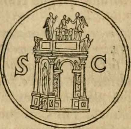 An illustration from Iusti RycquI De Capitolio Romano commentarius. In quo, illustria eius olim aedificia, sacra & profana: deorum dearumq[ue] nomina: arcus item triumphales, columnae, statuae, tropaea, colossi, caeteraque ornamenta adcuratè describuntur: & plura alia antiquitatis monimenta proferuntur, emendantur, explicantur, 1617, leaf 147