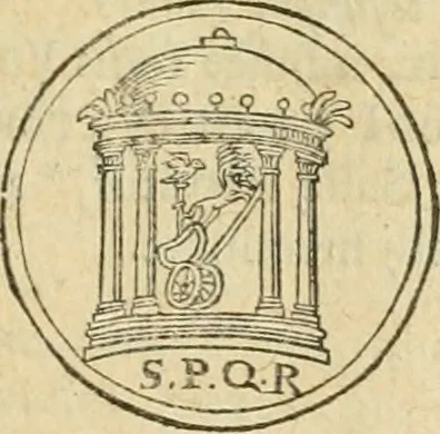 An illustration from Iusti RycquI De Capitolio Romano commentarius. In quo, illustria eius olim aedificia, sacra & profana: deorum dearumq[ue] nomina: arcus item triumphales, columnae, statuae, tropaea, colossi, caeteraque ornamenta adcuratè describuntur: & plura alia antiquitatis monimenta proferuntur, emendantur, explicantur, 1617, leaf 164