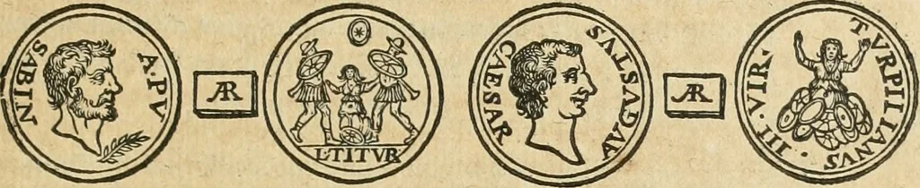 An illustration from Iusti RycquI De Capitolio Romano commentarius. In quo, illustria eius olim aedificia, sacra & profana: deorum dearumq[ue] nomina: arcus item triumphales, columnae, statuae, tropaea, colossi, caeteraque ornamenta adcuratè describuntur: & plura alia antiquitatis monimenta proferuntur, emendantur, explicantur, 1617, leaf 34