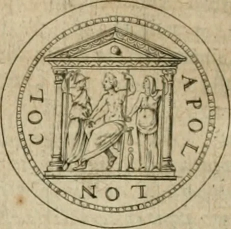 An illustration from Iusti RycquI De Capitolio Romano commentarius. In quo, illustria eius olim aedificia, sacra & profana: deorum dearumq[ue] nomina: arcus item triumphales, columnae, statuae, tropaea, colossi, caeteraque ornamenta adcuratè describuntur: & plura alia antiquitatis monimenta proferuntur, emendantur, explicantur, 1617, leaf 73