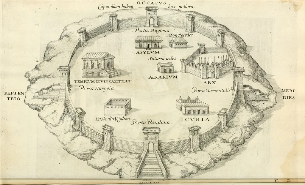 An illustration from I.[-VI.] pars Romanae vrbis topographiae & antiquitatum, quâ succinctê & breviter describuntur omnia quae tam publicê quam privatim videntur anim-adversione digna:, 1597, leaf 217